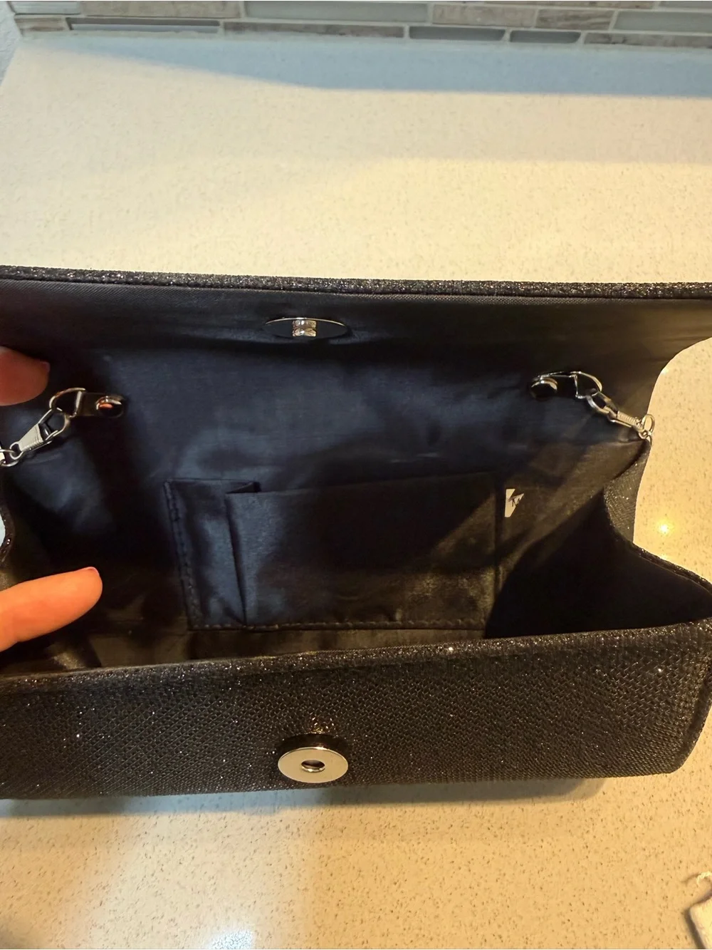 Black Glitter Chain Clutch Bag